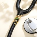 Custom stethoscope name tag with birthflower and birthstone