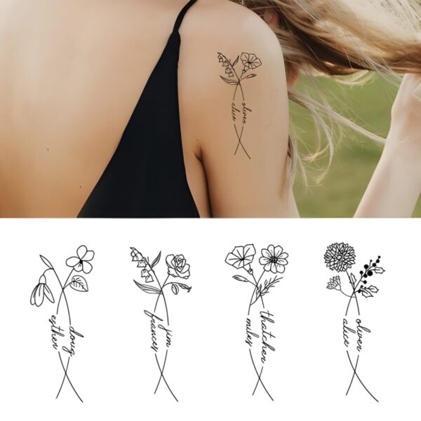 Custom dual name birth flower tattoos for cherished bonds