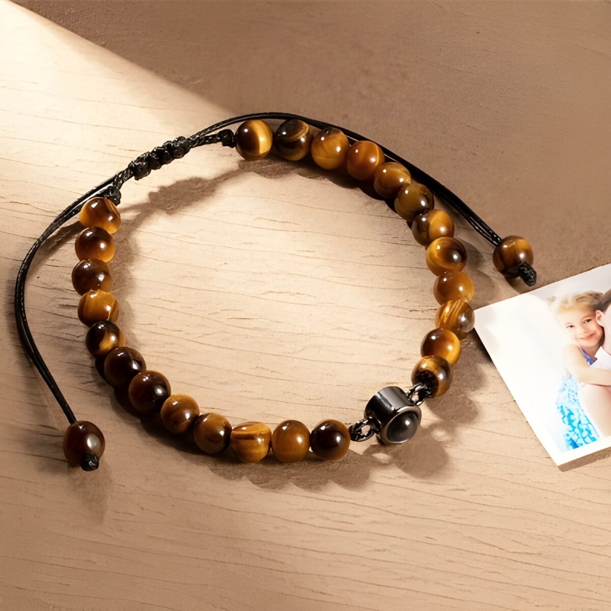 Photo projection tiger eye bracelet for him