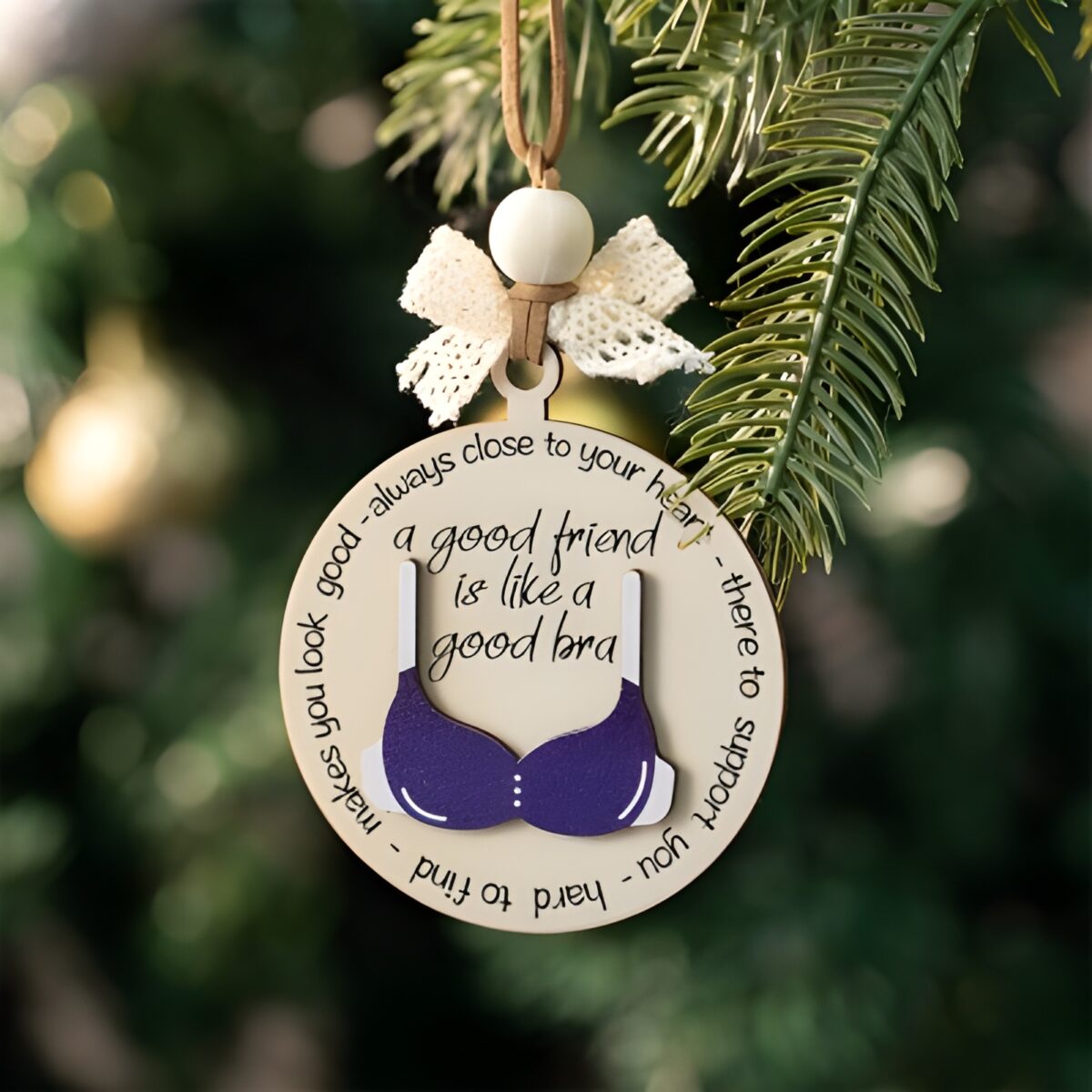 Personalized bra ornament for friends, celebrating friendship