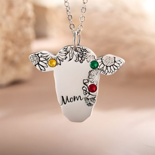 Custom name birthstone cow necklace for cowgirls