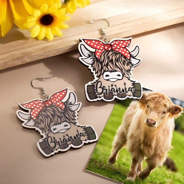 Custom wooden cow earrings for animal lovers