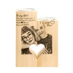 Custom photo wooden candlesticks for couples