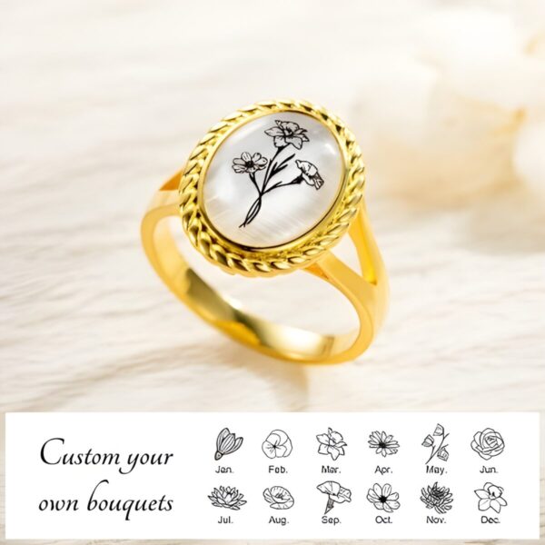 Engraved birth flower signet ring for meaningful gifts