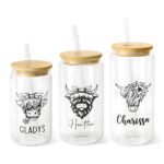 Embrace Rustic Charm – Custom Highland Cow Glass Tumbler with Bamboo Lid – For Animal Lovers and Everyday Moments - Image 7
