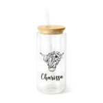 Embrace Rustic Charm – Custom Highland Cow Glass Tumbler with Bamboo Lid – For Animal Lovers and Everyday Moments - Image 9