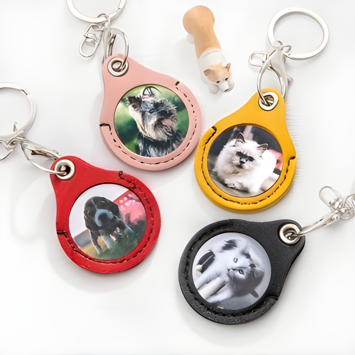 Custom leather pet photo keychain for cherished memories