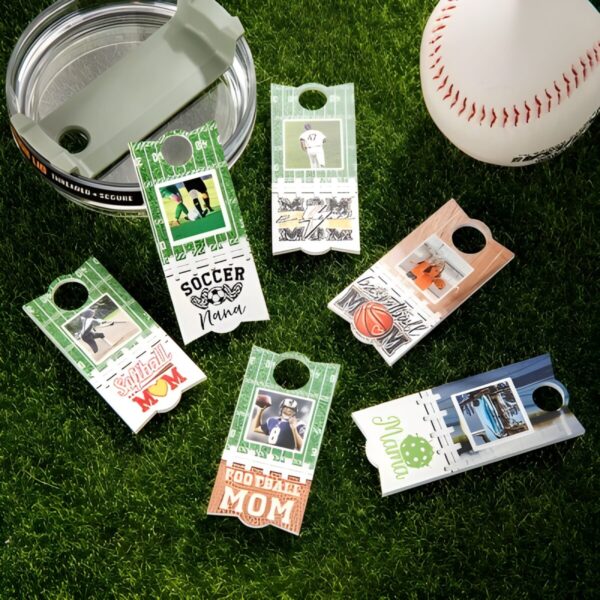 Custom photo tumbler toppers for sports moms