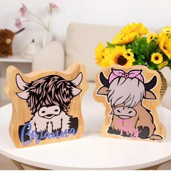 Custom highland cow coin bank for kids' savings