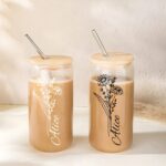 Celebrate Her Story – Custom Birth Flower Glass Tumbler with Lid and Straw – A Cherished Keepsake for Bridesmaids and Special Moments - Image 2