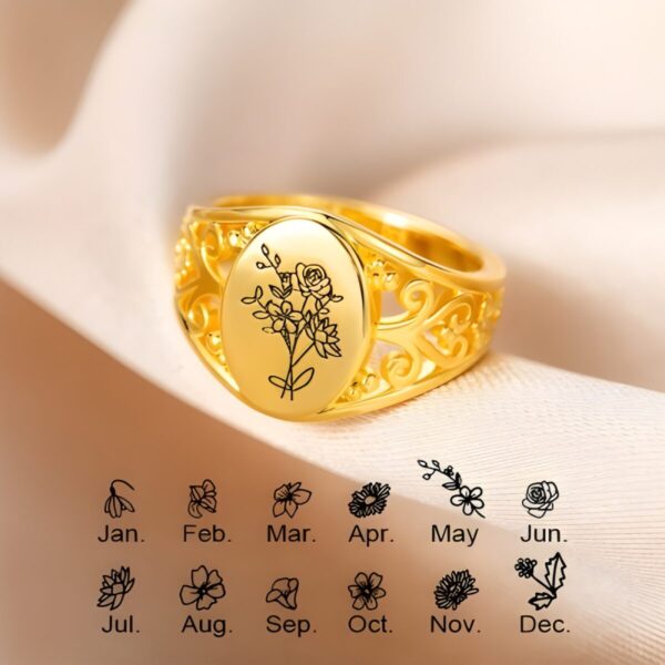 Custom birth flower ring celebrating family love