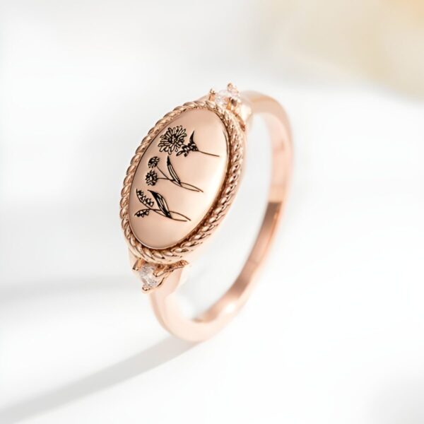 Custom birth flower ring for cherished family connections
