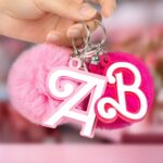 Carry Your Initial with Charm – Personalized Pink Acrylic Keychain with Tassel & Pom Pom – Delight for Girls and Friends - Image 2