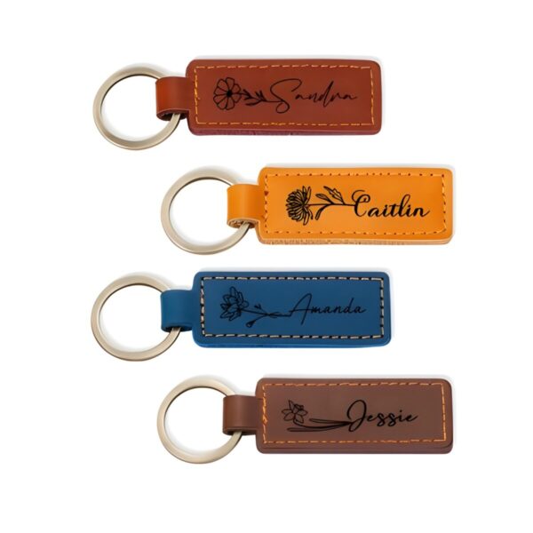 Custom birth flower leather keychain for meaningful gifts