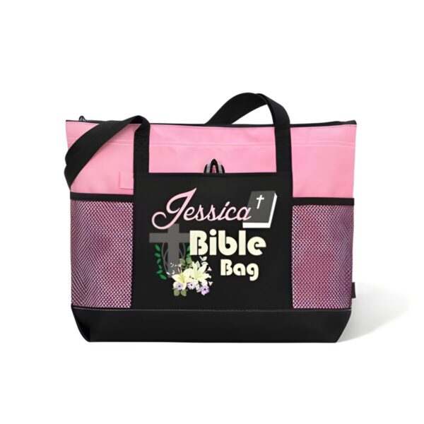 Personalized Bible tote bag with floral design