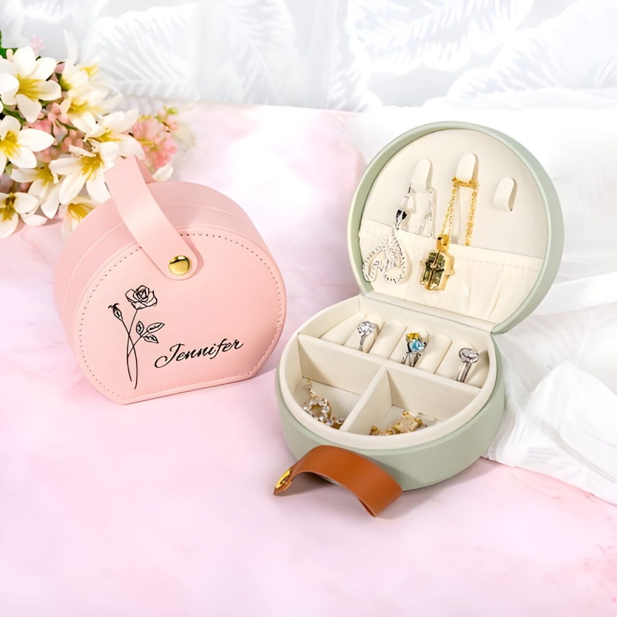 Personalized birth flower jewelry case for cherished moments
