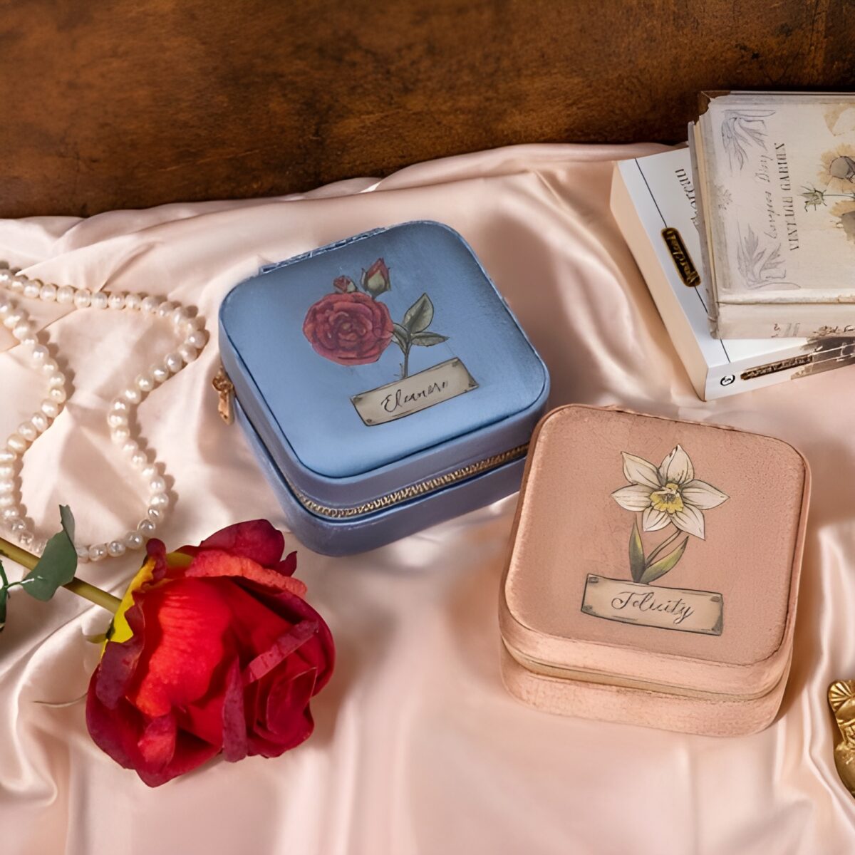 Personalized birth flower jewelry case for special moments