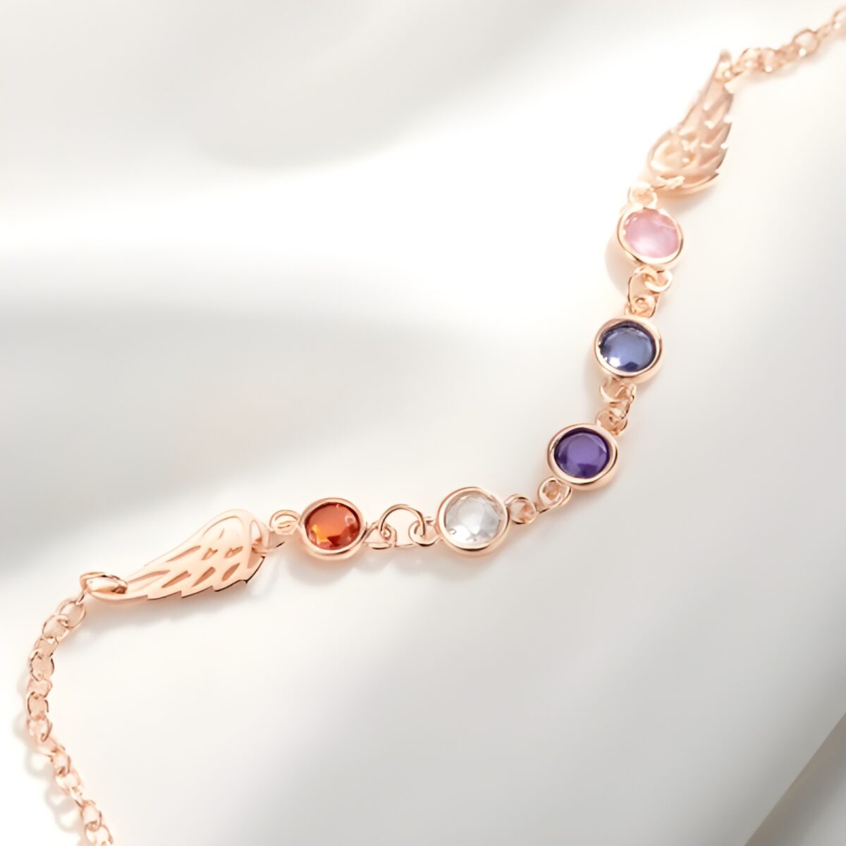 Birthstone angel wings bracelet for eternal love