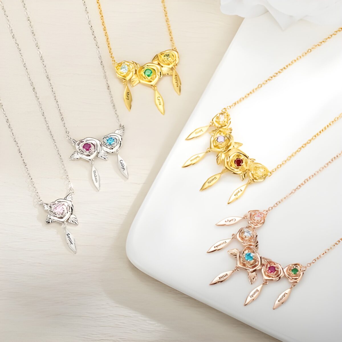 Custom rose and birthstone necklace for loved ones