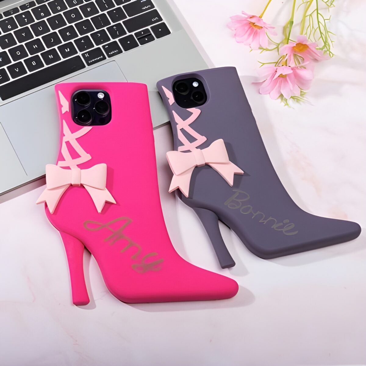 3D high heel shoe bow phone case for stylish protection