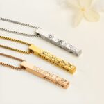 Engraved birth flower bar necklace for family stories