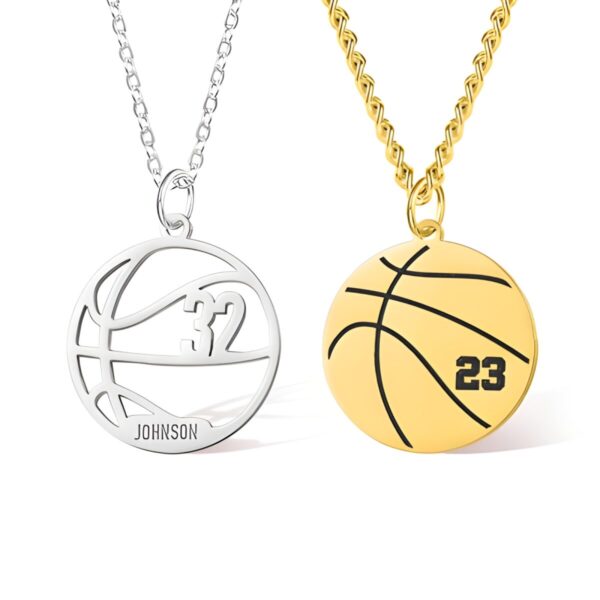 Custom basketball name and number necklace for sports lovers