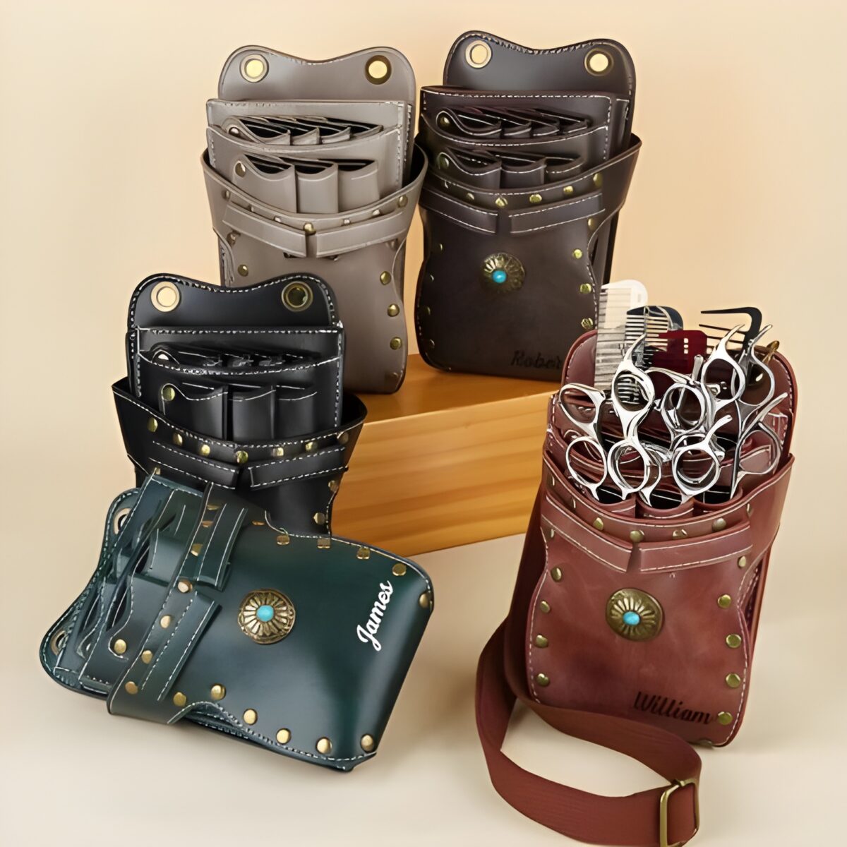 Custom leather waist bag for hairstylists and barbers