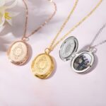 Engraved birth flower locket necklace for cherished memories