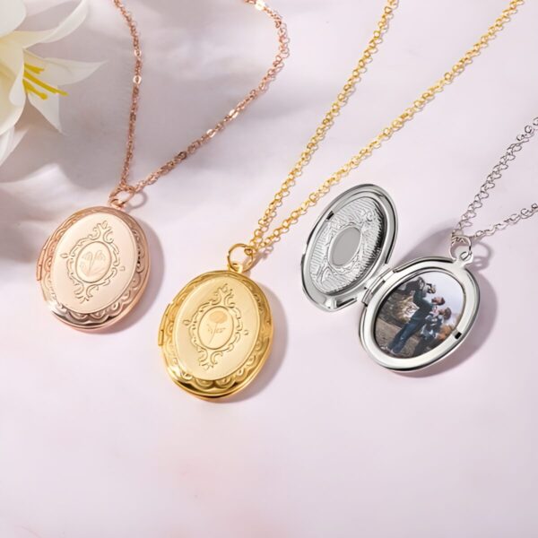 Engraved birth flower locket necklace for cherished memories