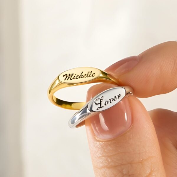 Personalized name oval signet ring for cherished moments