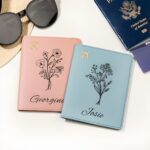 Personalized birth flower passport holder for travel lovers