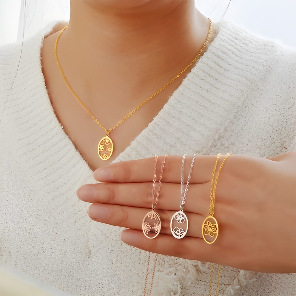 Engraved birth flower necklace celebrating personal stories