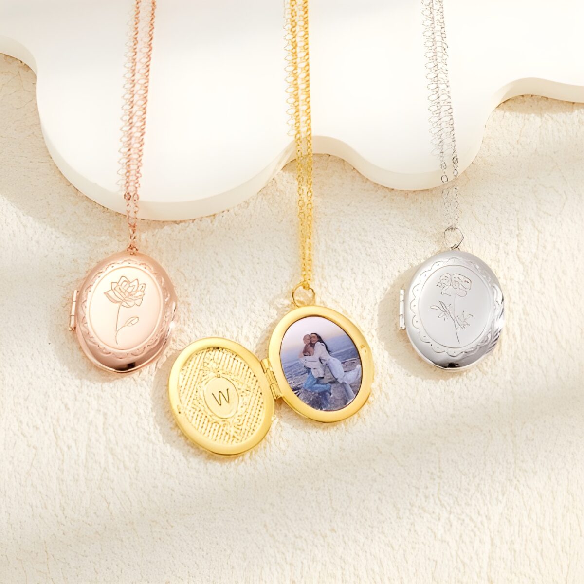 Custom photo birth flower locket necklace for mom