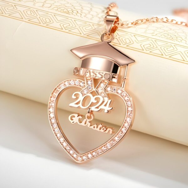 Custom graduation necklace for daughter with heart charm