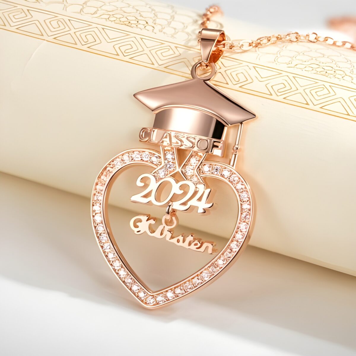 Custom graduation necklace for daughter with heart charm