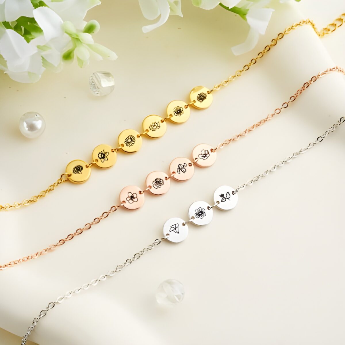 Custom birth flower charm bracelet for meaningful gifting