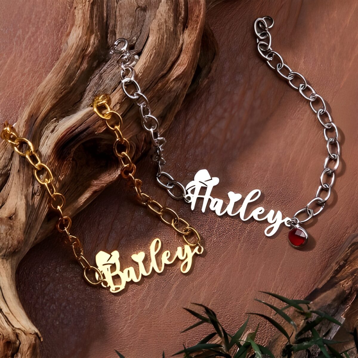 Custom name cowboy hat bracelet with birthstone