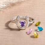 Heart Birthstone Horseshoe Ring for luck and love