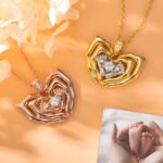 Embrace New Life – Birthstone Footprint Necklace Cradled by Loving Hands – A Tender Keepsake for New Moms - Image 2