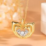 Embrace New Life – Birthstone Footprint Necklace Cradled by Loving Hands – A Tender Keepsake for New Moms - Image 5