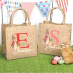 Personalized Peter Rabbit Jute Tote – Custom Bunny Bag With Initial & Name For Easter Candy, Eggs & Gifts - Image 3