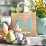 Personalized Peter Rabbit Jute Tote – Custom Bunny Bag With Initial & Name For Easter Candy, Eggs & Gifts - Image 4