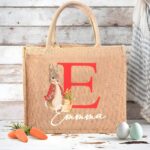 Personalized Peter Rabbit Jute Tote – Custom Bunny Bag With Initial & Name For Easter Candy, Eggs & Gifts - Image 5