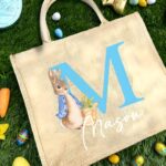 Personalized Peter Rabbit Jute Tote – Custom Bunny Bag With Initial & Name For Easter Candy, Eggs & Gifts - Image 8
