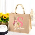Personalized Peter Rabbit Jute Tote – Custom Bunny Bag With Initial & Name For Easter Candy, Eggs & Gifts - Image 9
