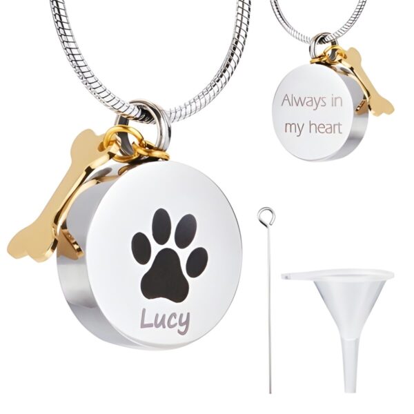 Engraved pet ashes urn necklace for cherished companions