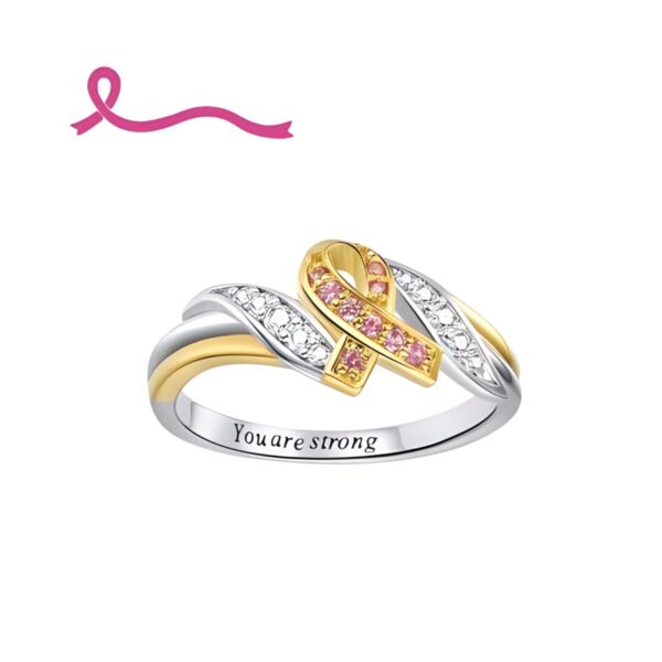 Custom breast cancer ribbon ring symbolizing strength