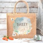 Personalized Easter Bunny Jute Bag – Custom Name Watercolor Tote For Egg Hunts, Candy & Gifts - Image 2