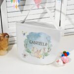Easter Bunny Watercolor Bucket Bag – Custom Name Canvas Tote For Egg Hunts & Spring Gifts - Image 2