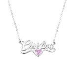 Custom name necklace with heart birthstone for her